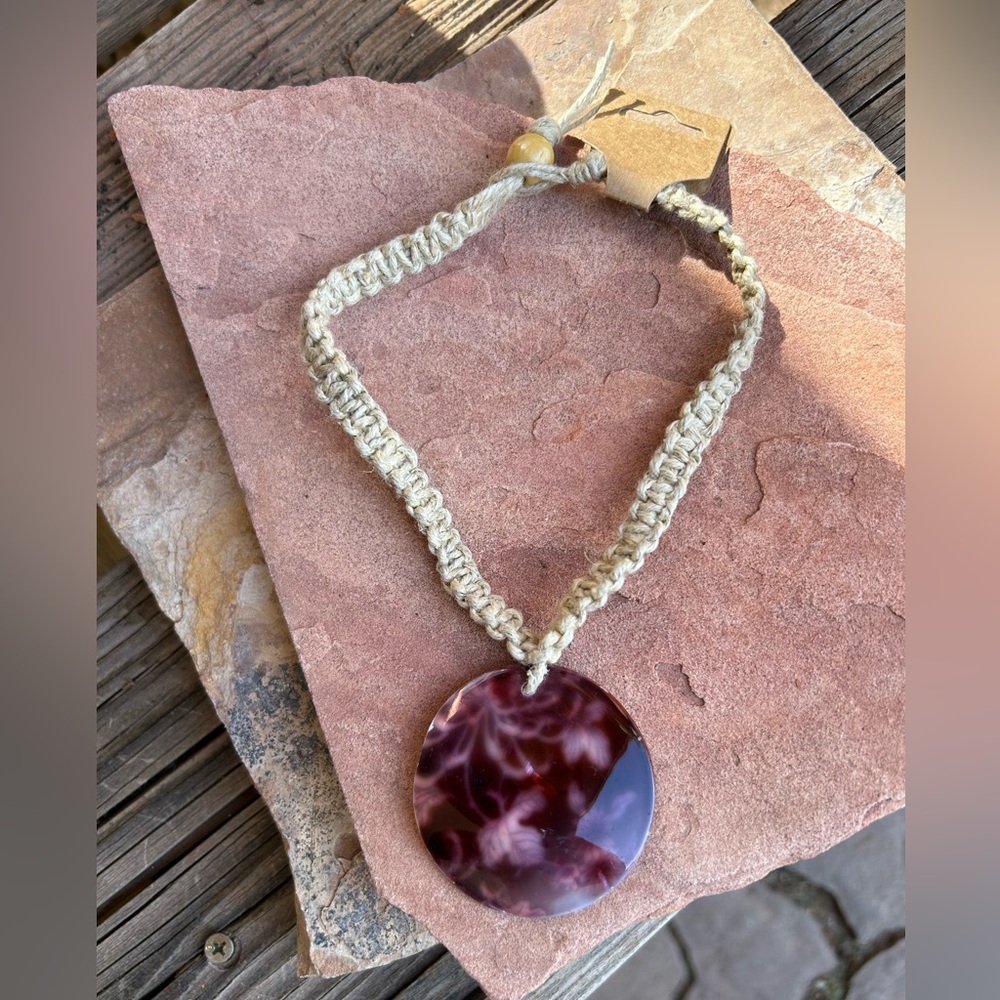 Hemp Rope Shell Purple Necklace NWT